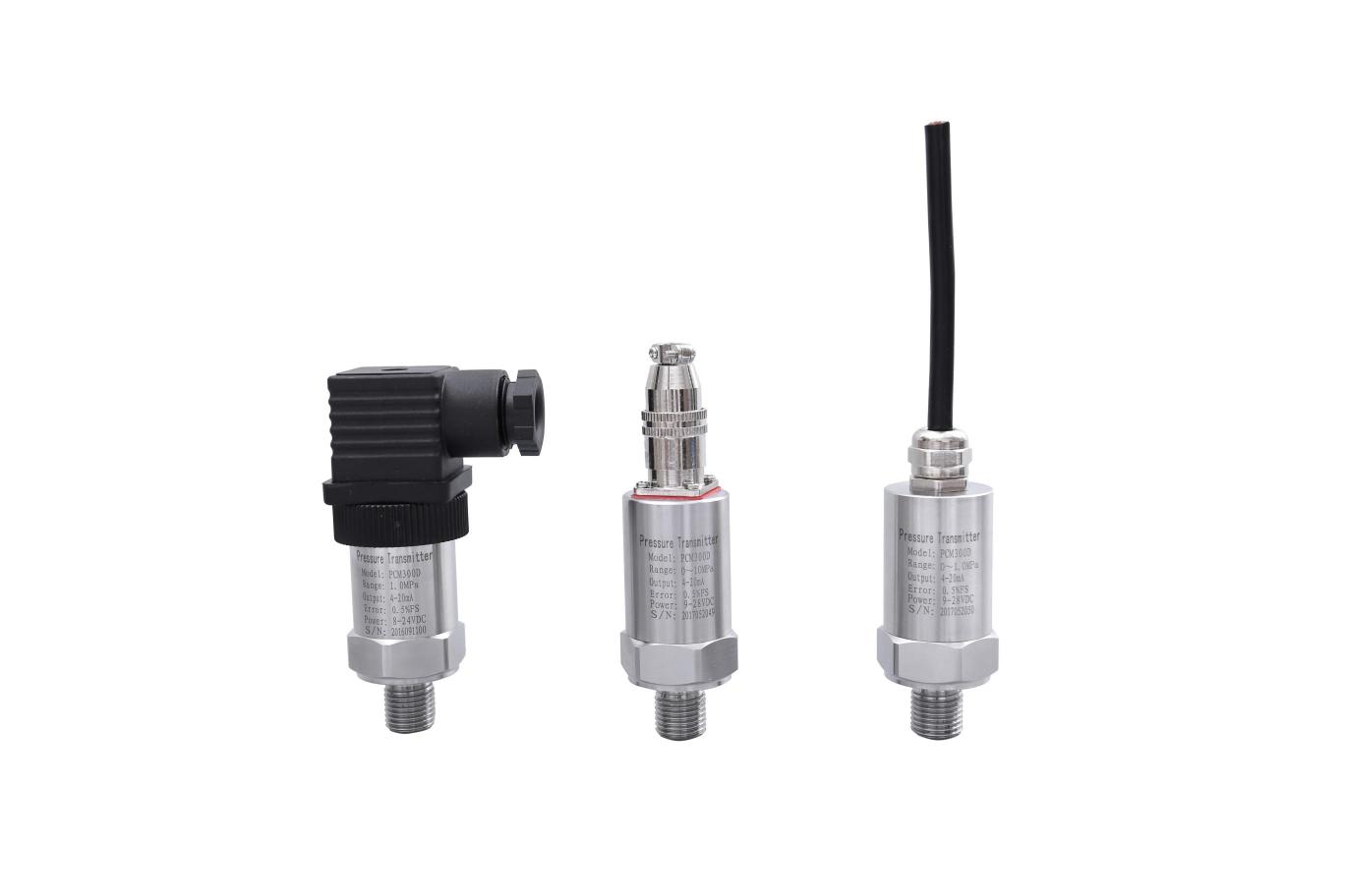 PCM300系列壓力變送器為不銹鋼圓筒外殼，采用直接引線或國際通用的DIN43650赫斯曼接線盒。外殼防護等級高，因為其精巧的外形，主要適用于室內(nèi)及機械設備的配套上，廣泛應用于對各種氣體、液體和蒸汽的壓力、液位的自動化檢測和控制中，測量范圍廣、精度高、穩(wěn)定性好、性能可靠、安裝使用方便等特點，具有反向極性保護、防雷擊性能好，抗射頻干擾能力強。該產(chǎn)品廣泛應用于石油、化工、冶金、航空、航天、醫(yī)療設備、車輛、制冷機、壓縮機等行業(yè)的過程控制及測量。